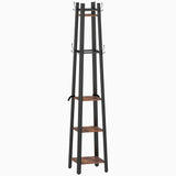 Elegant HOMCOM Industrial Coat Stand with 8 Hooks and 4 Shelves - Rustic Brown
