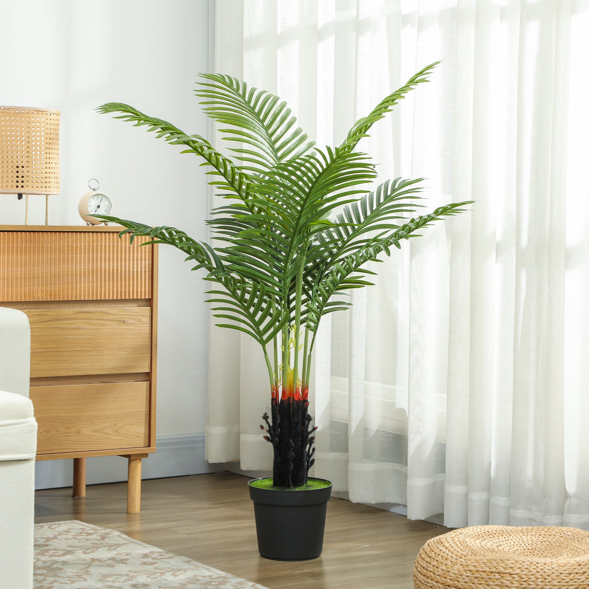 Elegant HOMCOM 120cm Artificial Areca Palm Tree with 9 PE Leaves, Decorative Artificial Plant with Plastic Pot and Flocked Soil, Fake Plant for Home Office Decor, Green
