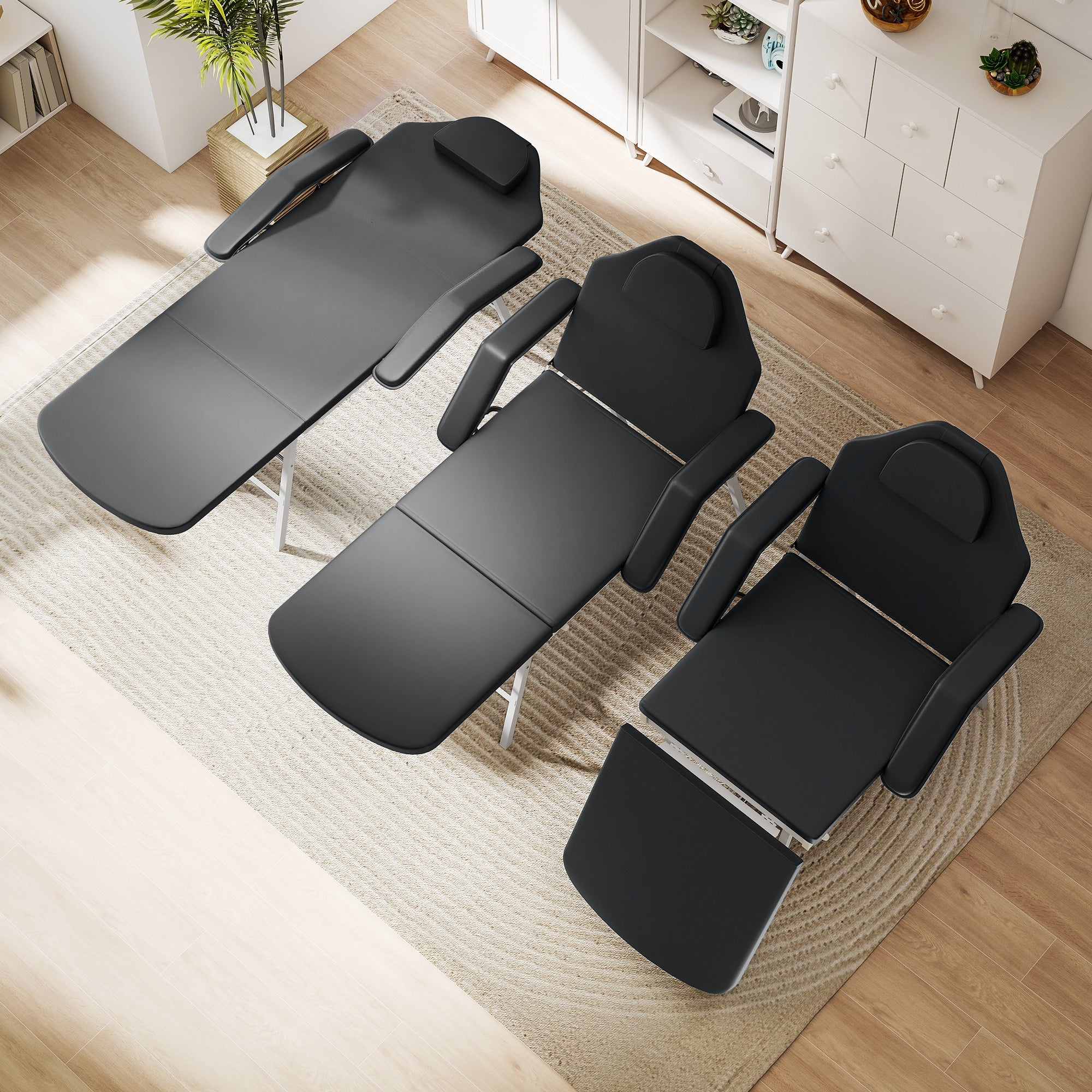 Elegant HOMCOM Portable Massage Table, 3 Section Adjustable Beauty Bed, Foldable Massage Bed with Face Hole, Recliner Chair with Removable Headrest and Armrests for Spa, Lash, Tattoo, Black