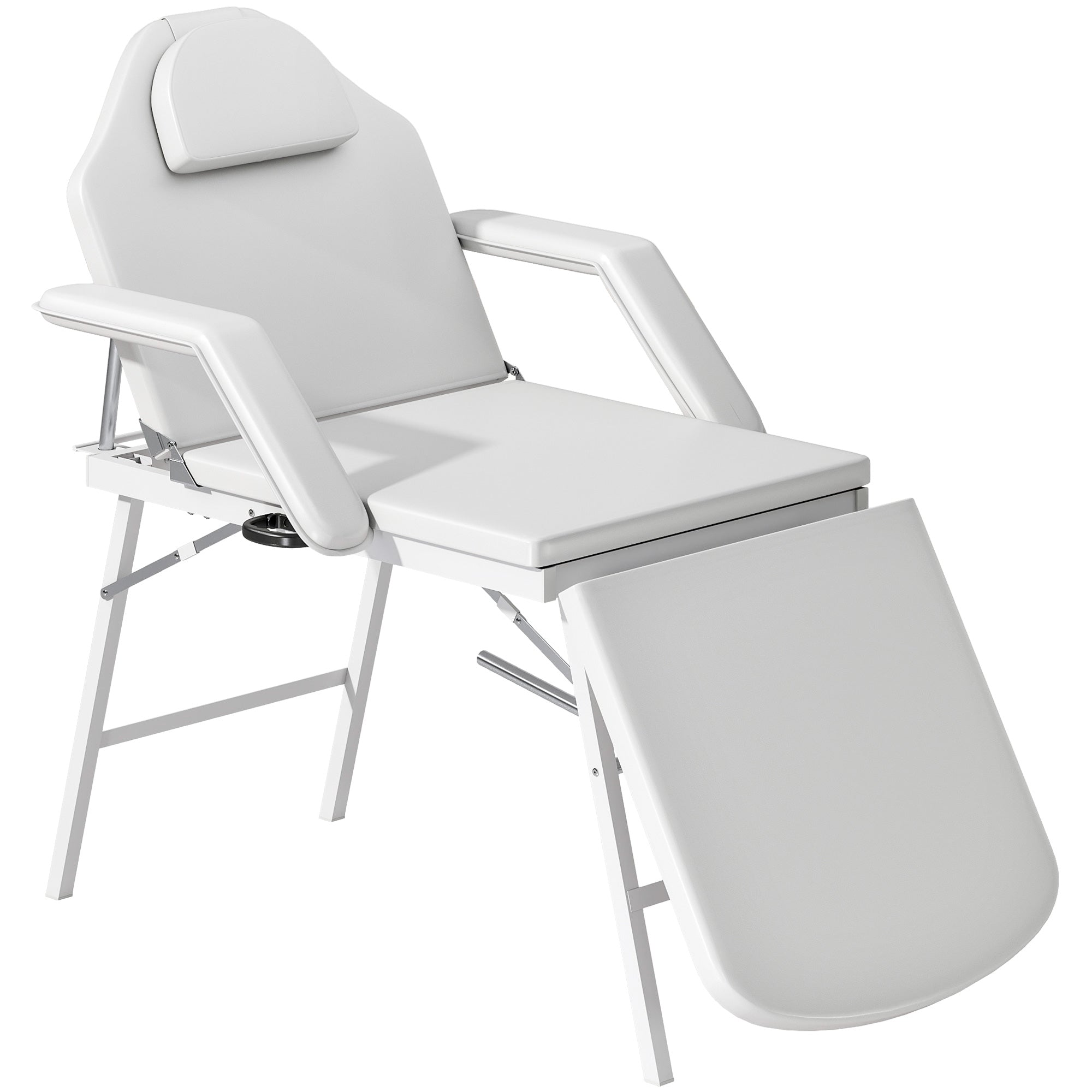 Elegant HOMCOM Portable Massage Table, 3 Section Adjustable Beauty Bed, Foldable Massage Bed with Face Hole, Recliner Chair with Removable Headrest and Armrests for Spa, Lash, Tattoo, White