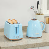 Elegant HOMCOM 1.7L 3000W Fast Boil Kettle & 2 Slice Toaster Set, Kettle and Toaster Set with Auto Shut Off, Browning Controls, Light Blue