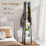 Elegant HOMCOM Industrial Coat Stand with 8 Hooks and 4 Shelves - in Sophisticated Grey