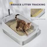 PawHut XL Stainless Steel Cat Litter Box with High Sides, Metal Scoop, 60 x 40 x 30 cm