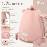 Elegant HOMCOM Kettle and Toaster Set, 1.7L 3000W Fast Boil Jug Kettle, 4 Slice Toaster with 7 Level Browning Controls, Light Pink