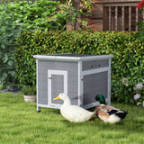 PawHut Wooden Duck House with Ramp, Double Doors, Openable Asphalt Roof, Ventilation Holes, Removable Base, Light in Sophisticated Grey