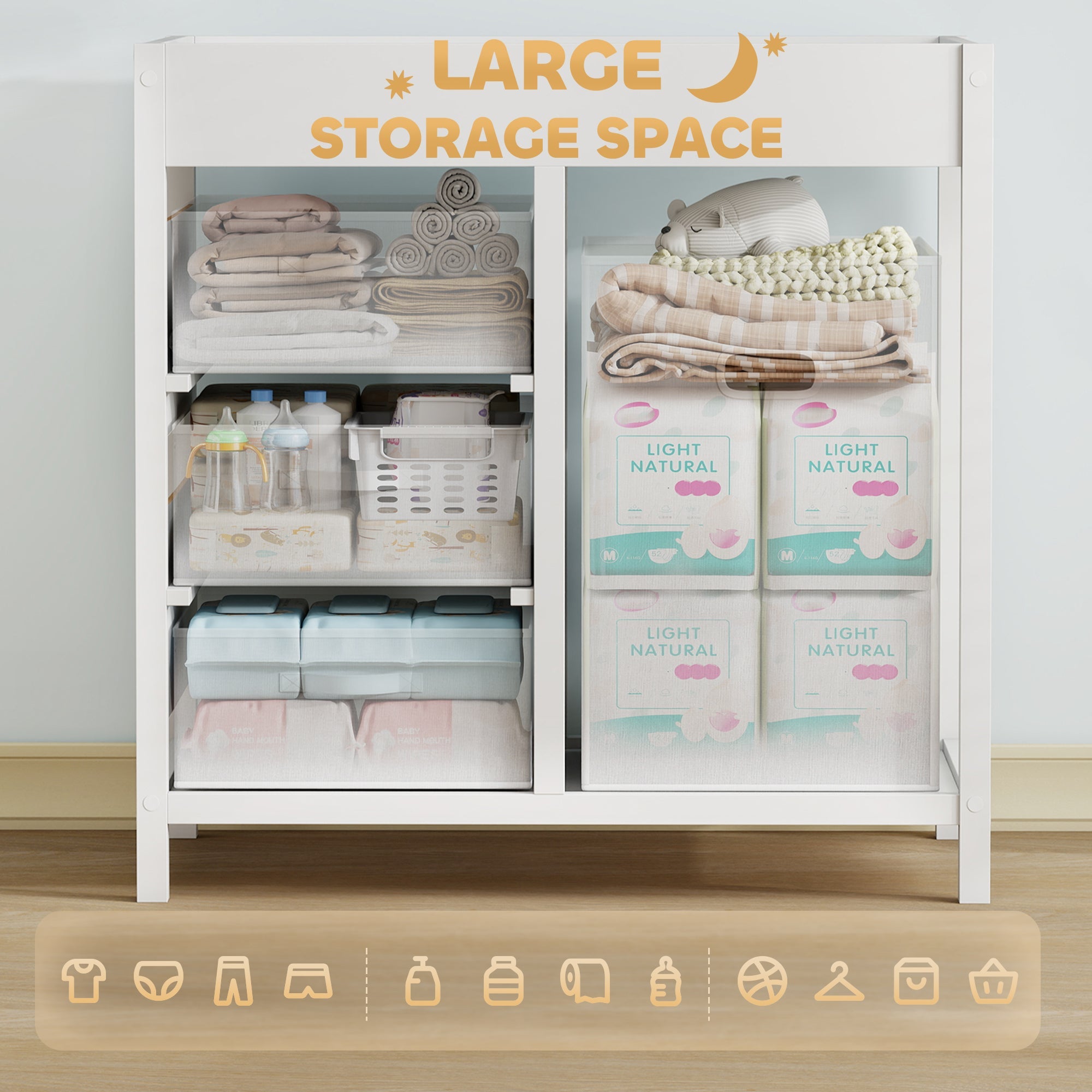 AIYAPLAY Baby Changing Unit with 4 Spacious Storage Drawers, Mat for Bedroom Nursery, 84 x 84.5 cm, White