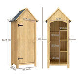 Outsunny Small Shed, Wooden Garden Spacious Storage Shed with 3 Shelves, Outdoor Tool Spacious Storage Cabinet with Tilt Roof and Lockable Door, 77.5 x 54.2 x 179.5 cm, Natural